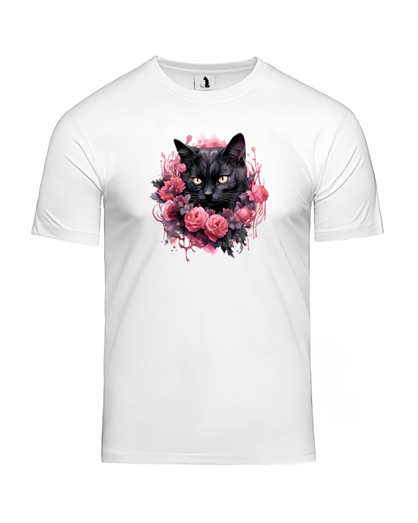 Футболка Черный кот и розы unisex классического прямого кроя