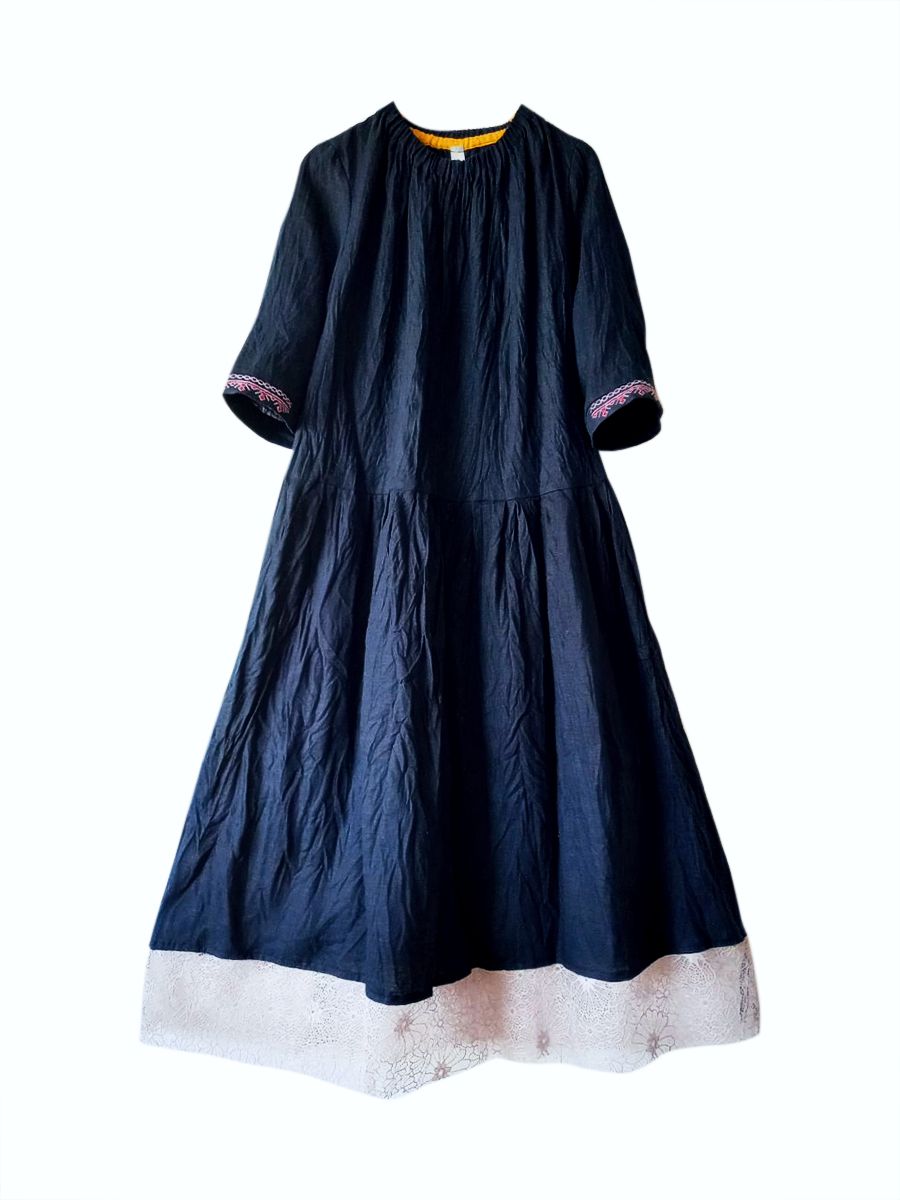 Виара. Платье льняное макси с вышивкой кружевом PL-42-53100