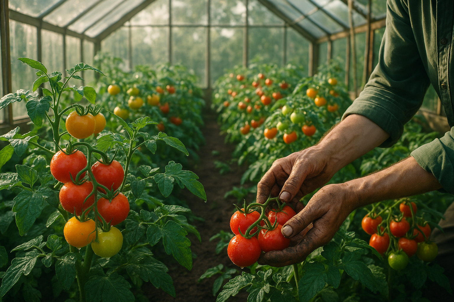 Низкорослые помидоры без пасынкования – зеленые кусты с красными спелыми плодами на кустах в теплице