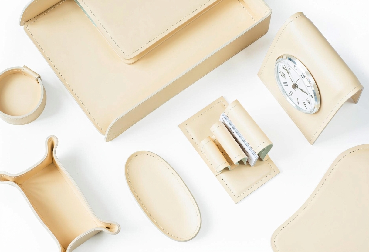 настольные бежевые кожаные канцелярские принадлежности.jpg