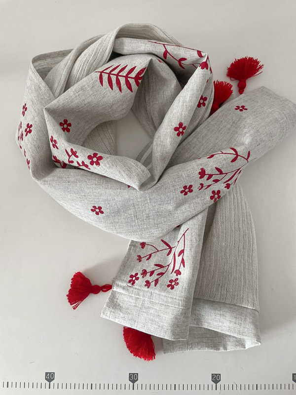 Шарф льняной с кисточками "Красная полянка" NY-10127