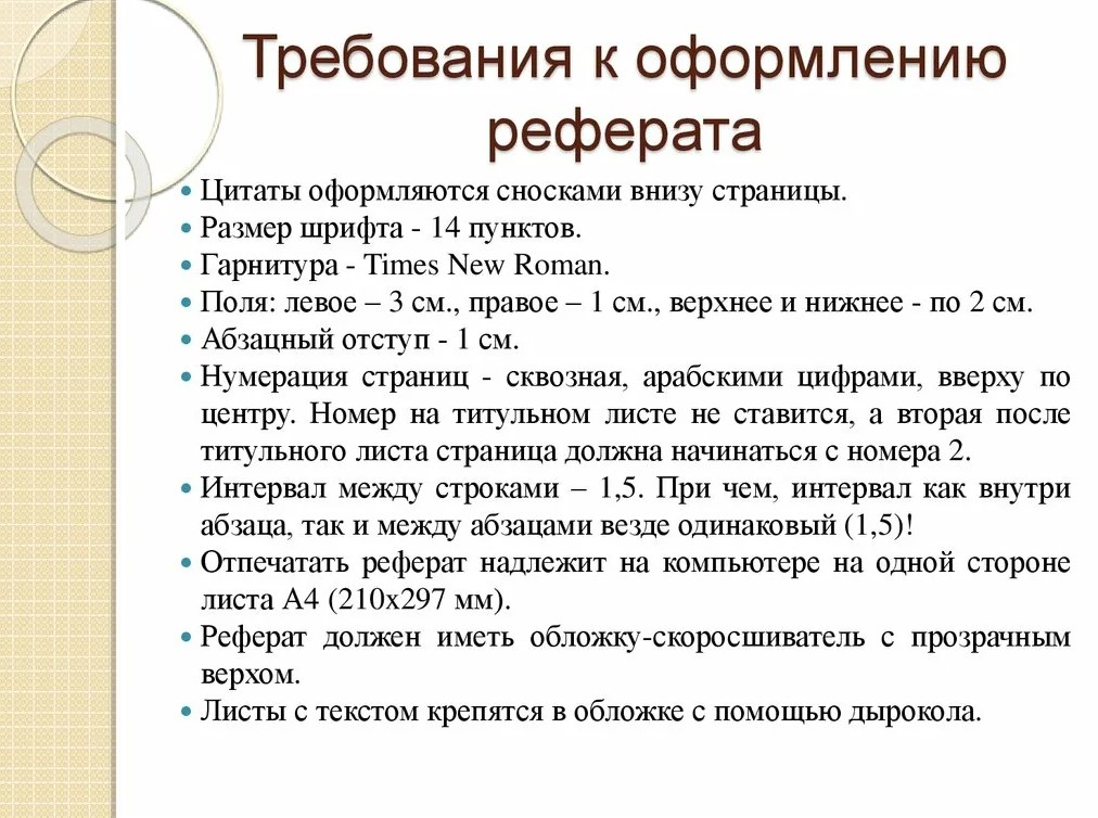 Образец титульного листа для рефератов