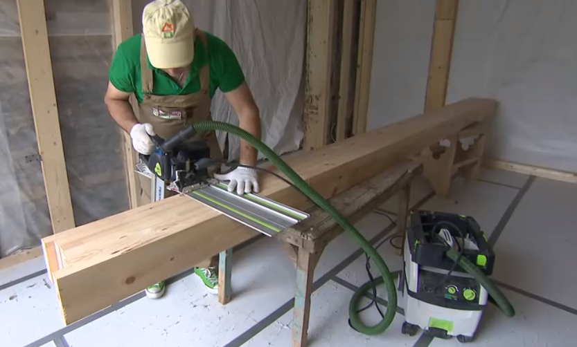 Шина-направляющая Цепной пилы FESTOOL обеспечивает ровный срез и точный угол под 90 градусов