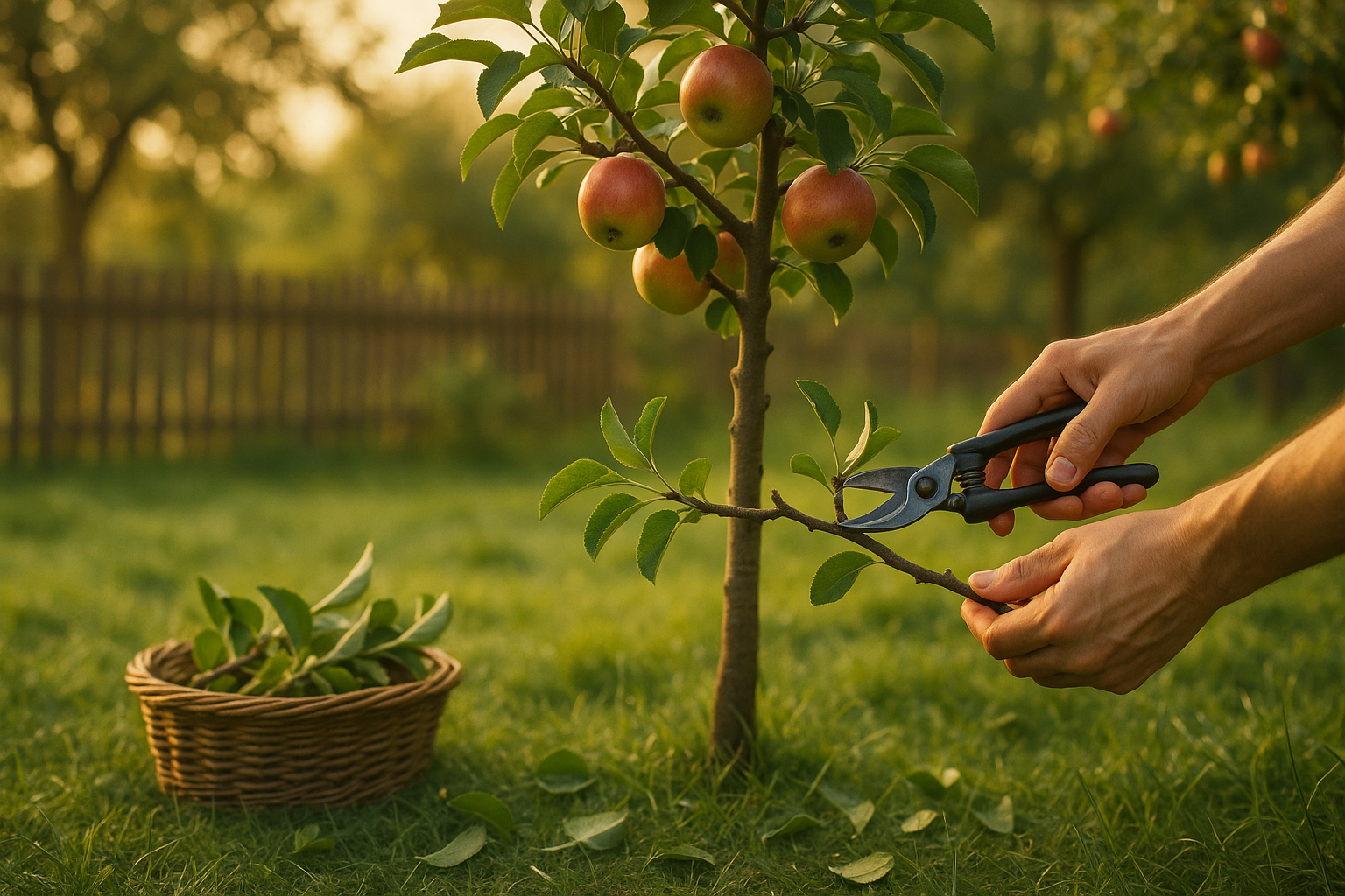 Схема правильной обрезки яблони: удаление больных ветвей и формирование кроны молодого плодового дерева