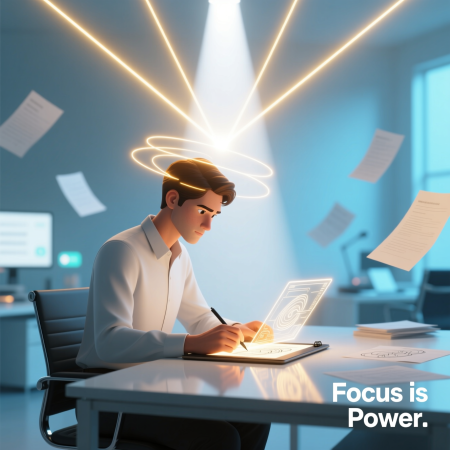 <img src="focus-attention-concentration-mastery.jpg" alt="Focus attention mastery: concentrated energy, mental clarity, and control directing success">