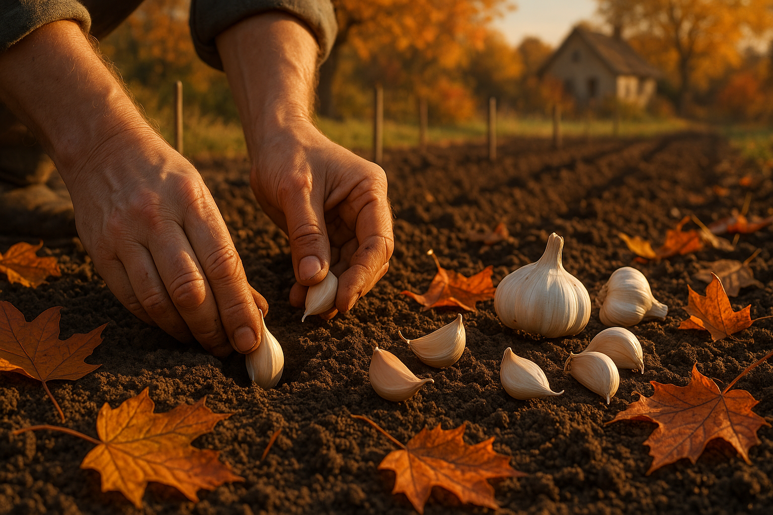 Грядка с посаженным чесноком под зиму