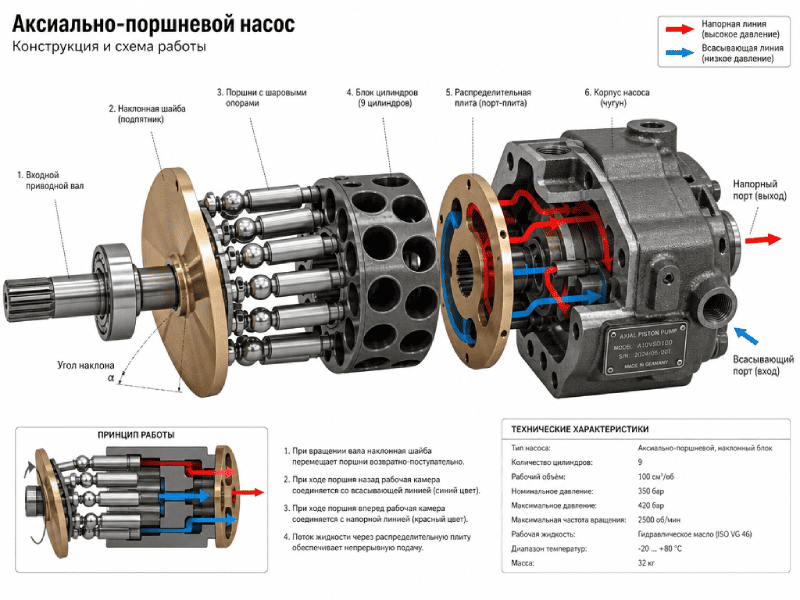 Устройство аксиально-поршневого насоса