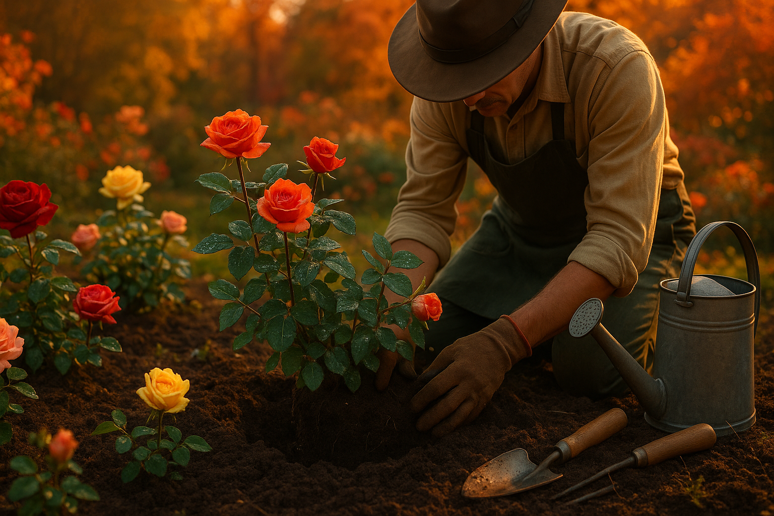 Осень, пересадка роз и внесение удобрений &mdash; здоровые розовые кусты в саду