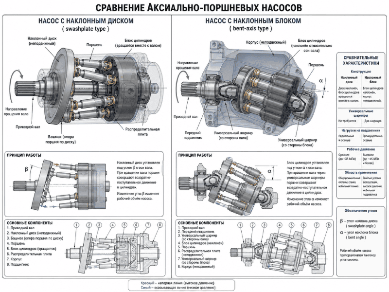 Сравнение конструкций аксиально-поршневых насосов