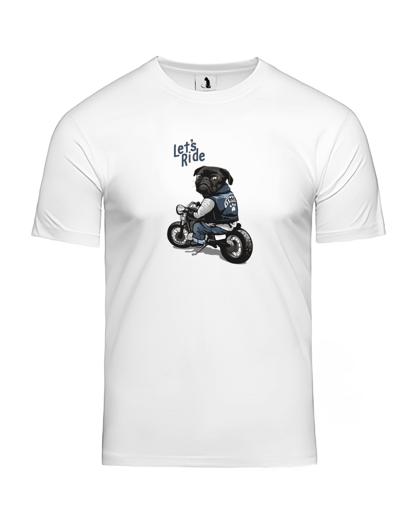 Футболка с мопсом Lets ride unisex