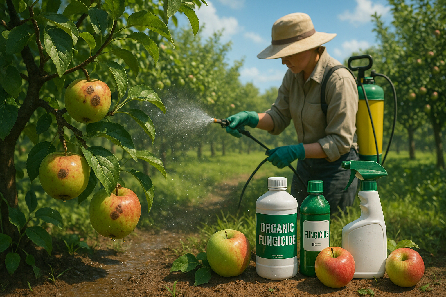 Яблоня с листями и пятнами парши — обработка препаратом против парши