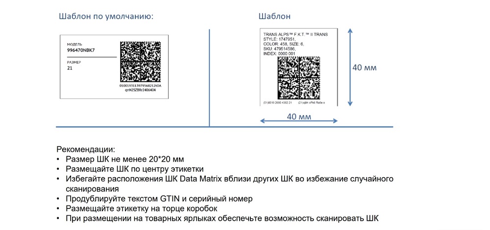 Образец маркировки обуви