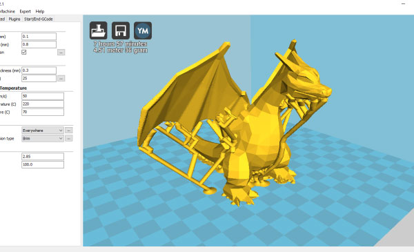 3D-модель в CURA с поддержками, сгенерированными в Meshmixer