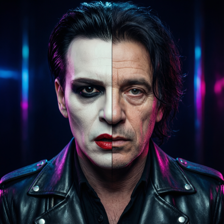 <img src="marilyn-manson-dual-nature.jpg" alt="Marilyn Manson artistic portrait showing duality of stage persona and real human face">