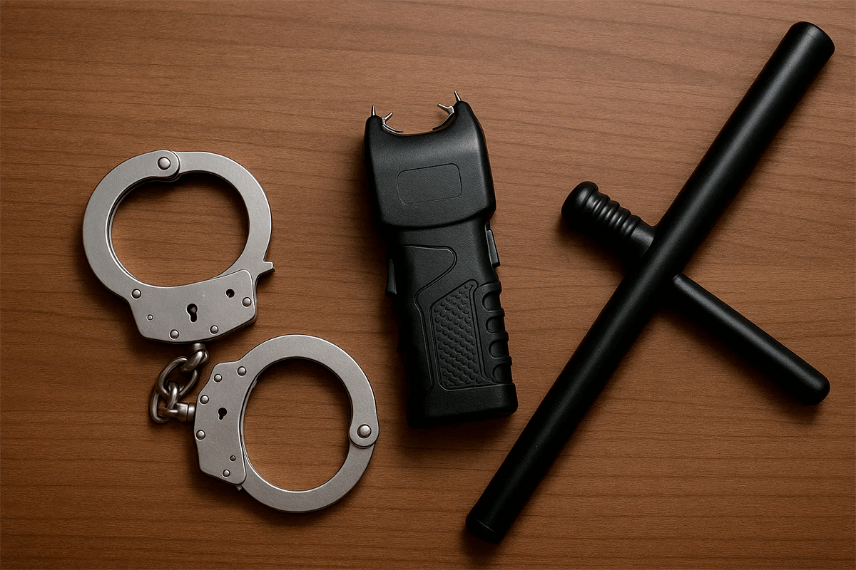 Спецсредства охранника лежат на столе Спецсредства охранника лежат на столе