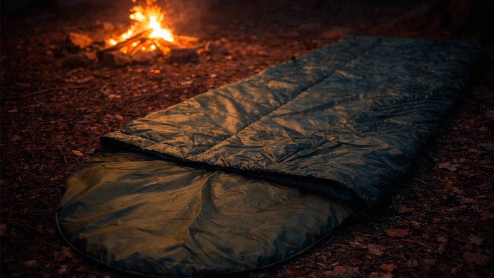 Спальный мешок в лесу