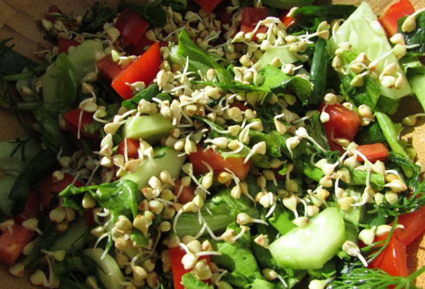Салат с пророщенной зеленой гречкой