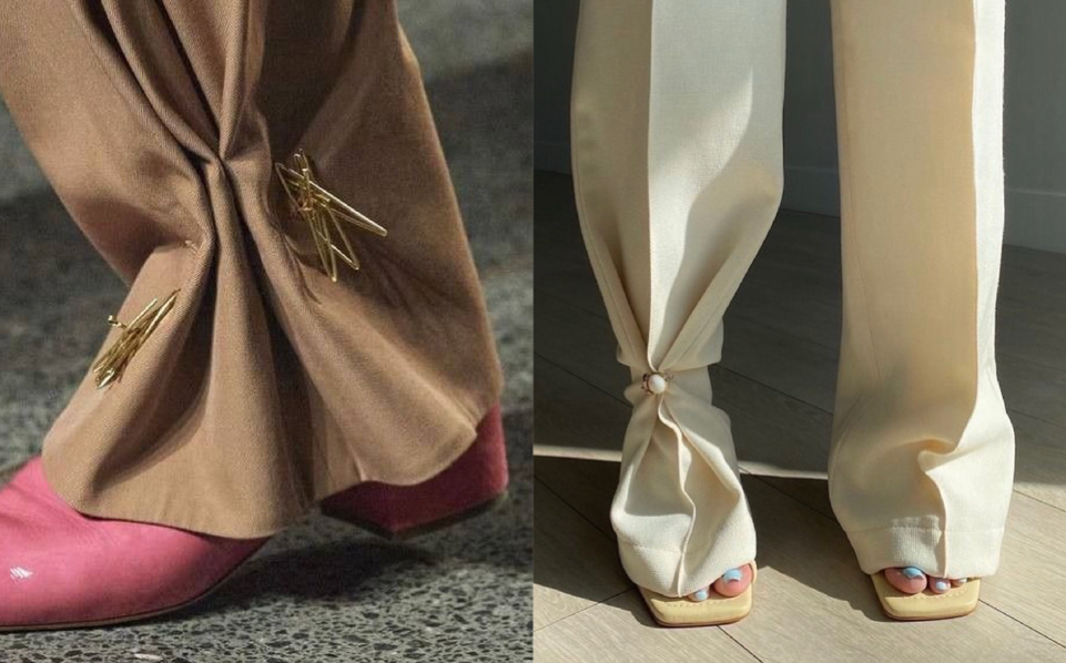 Создаем неожиданный акцент на брюках с помощью свежего тренда c модных показов 2025 года.