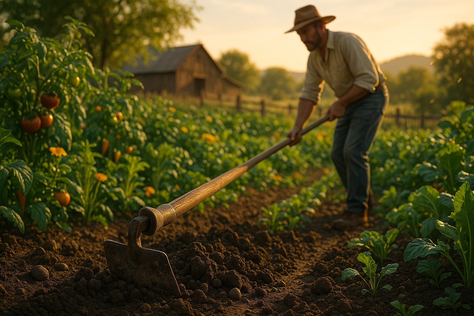 Работа с мотыгой в огороде &ndash; рыхление почвы и прополка сорняков с помощью ручного садового инструмента