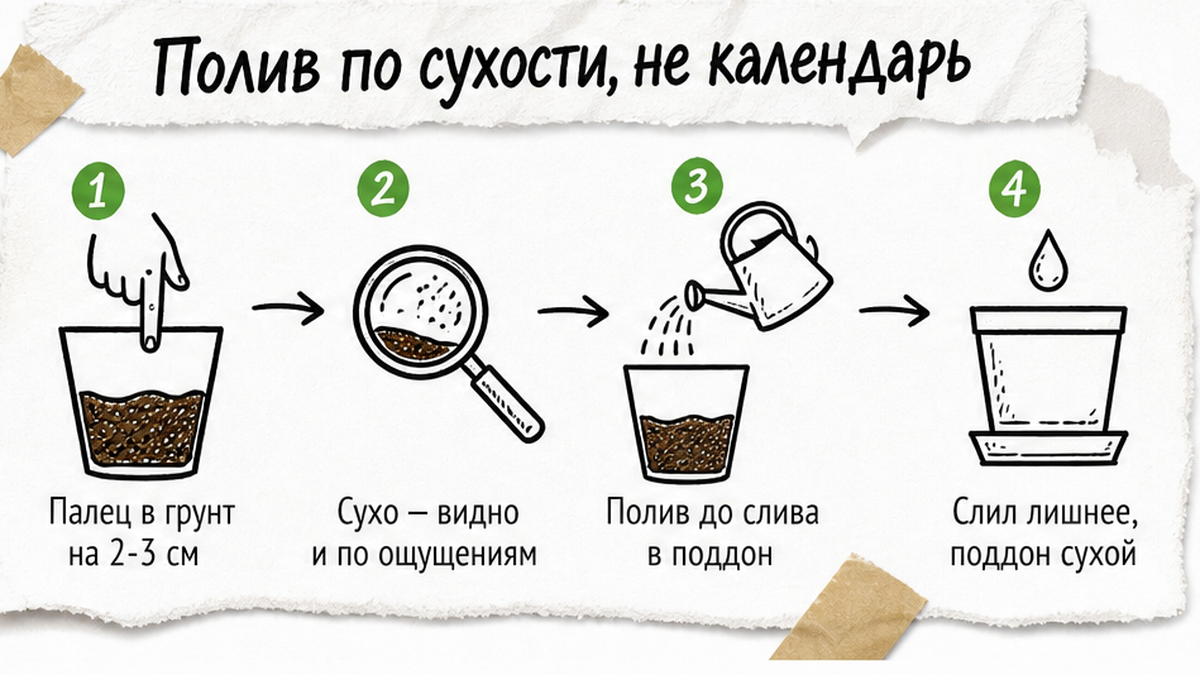 Схема полива суккулентов летом по сухости грунта, не по календарю