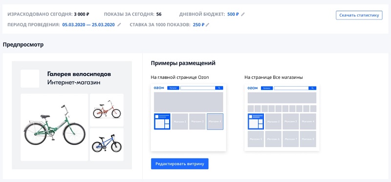 Примеры размещений магазина в личном кабинете