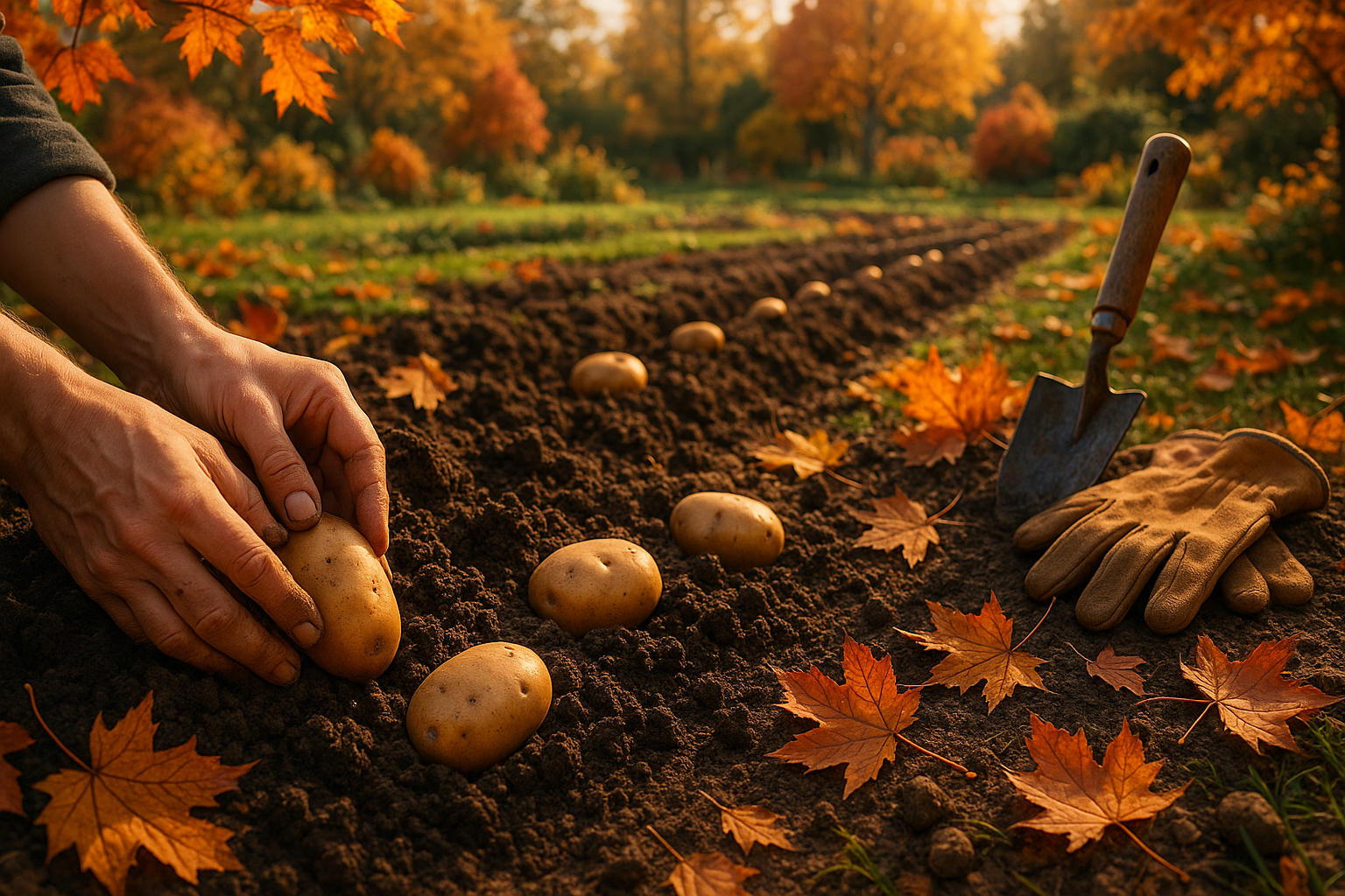 Картофель, посаженный под зиму, на грядке