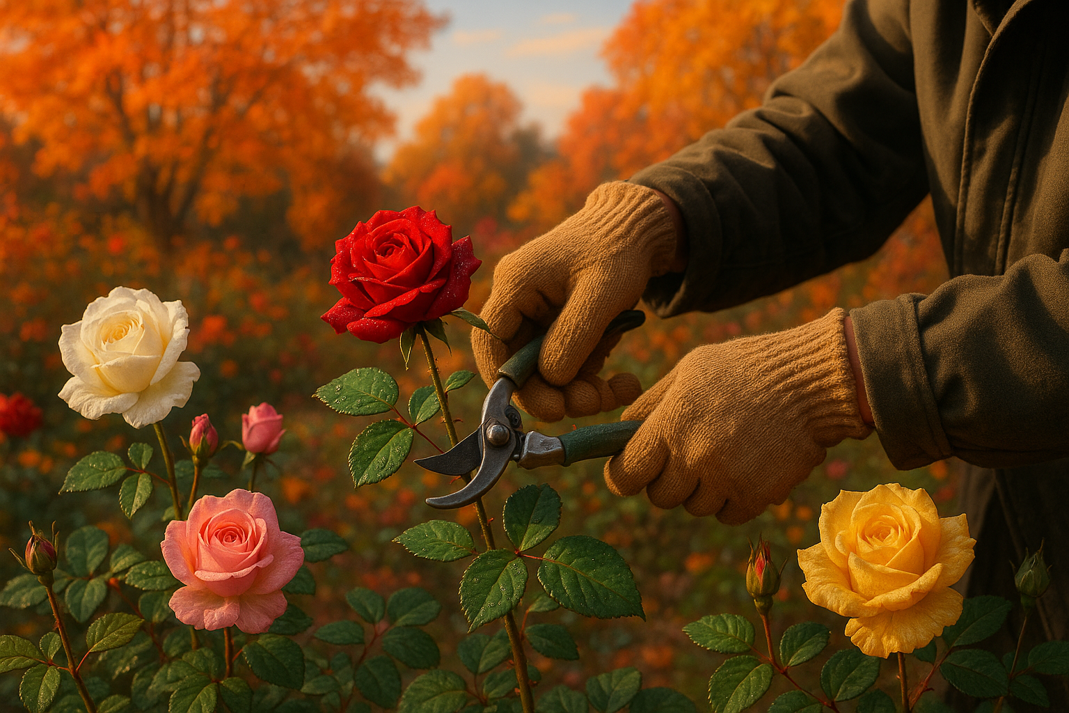 Обрезка роз осенью перед пересадкой &mdash; процесс удаления старых и слабых побегов для успешного укоренения и подготовки к зиме