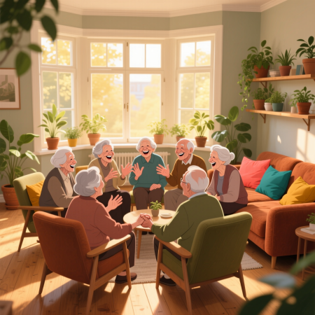 <img src="elderly-social-activity-dementia-prevention.jpg" alt="Group of elderly people laughing and communicating together for dementia prevention through social activity">