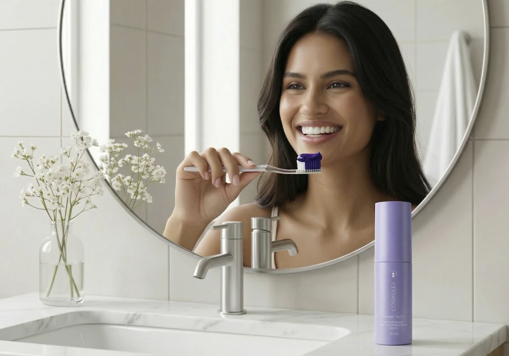 Сравнение фиолетовой и белой зубной пасты