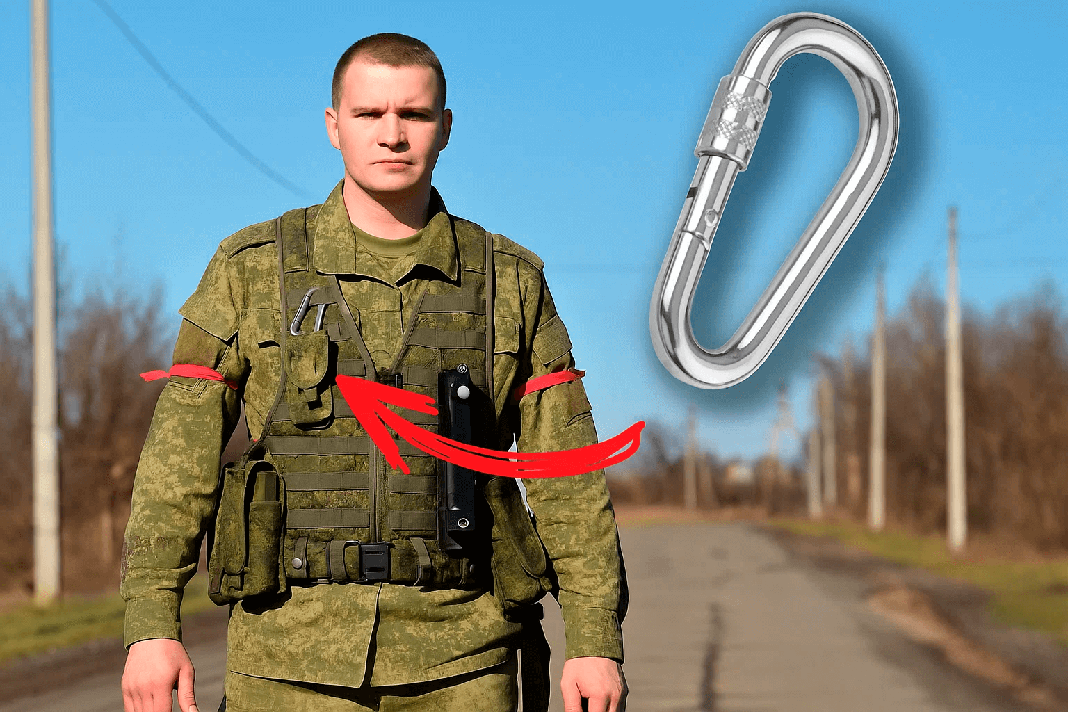 Карабин на бронежилете спереди