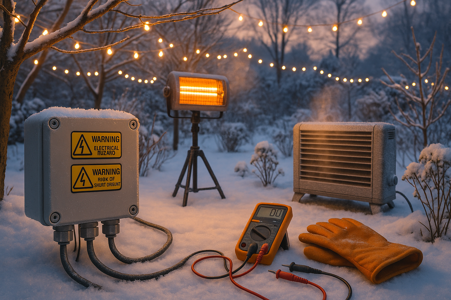 Сад зимой, растения укрыты агроволокном для защиты от мороза