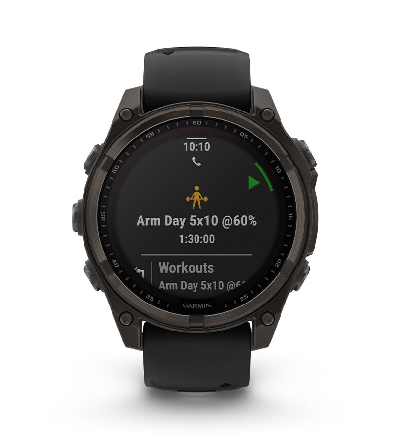 Умные часы Garmin Fenix 8, 47 мм, Solar, Sapphire Carbon Gray DLC Titanium with Black/Pebble Gray Silicone: GARMIN COACH