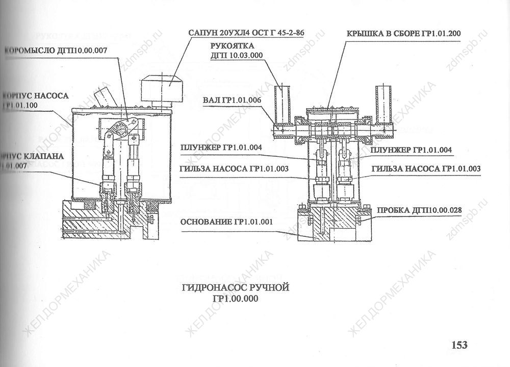 Стр. 153 Чертеж Гидронасос ручной ГР1.00.000