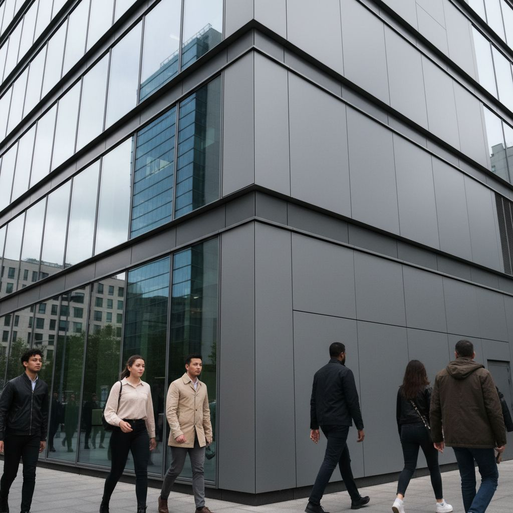 Современный навесной фасад с кассетами крупного формата