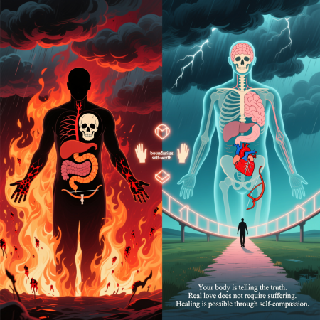 <img src="unhealthy-love-dependency-healing-journey.jpg" alt="Unhealthy relationships and psychosomatic health: journey from pain to healing and self-worth">