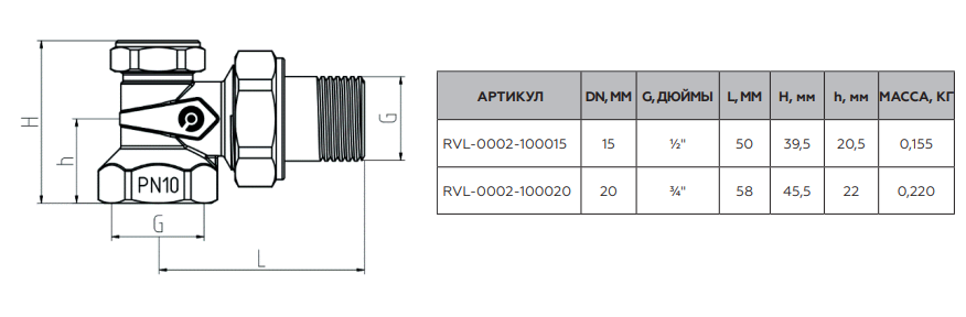 Размеры клапанов Роммер RVL-0002 Габариты угловых запорно-балансировочных вентилей Rommer