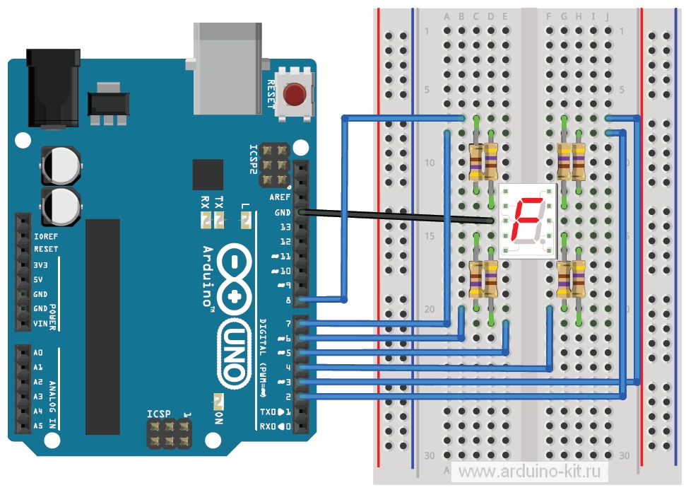 Arduino проект 6: Семисегментный индикатор одноразрядный. Выводим цифры