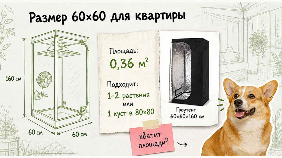 Схема размеров: гроутент 60×60 для квартиры, площадь и высота