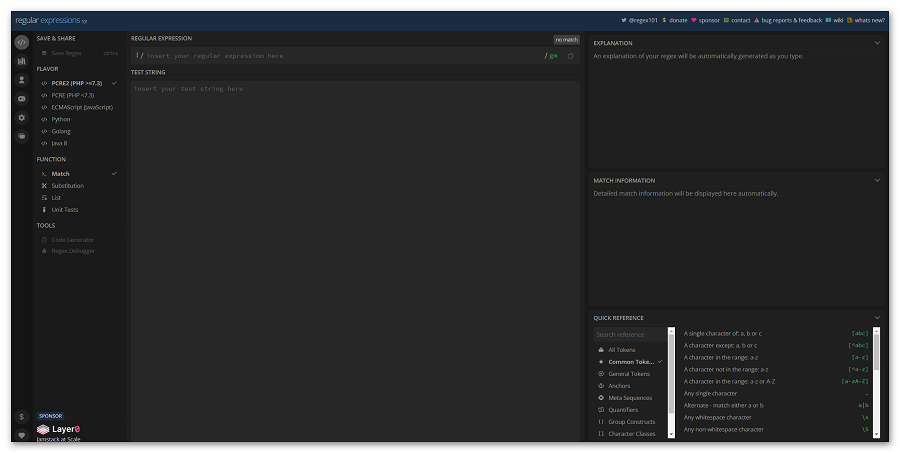 Интерфейс Regex 101
