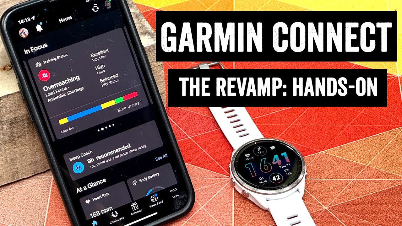 часы Garmin Forerunner рядом с iPhone с открытым приложением Garmin Connect