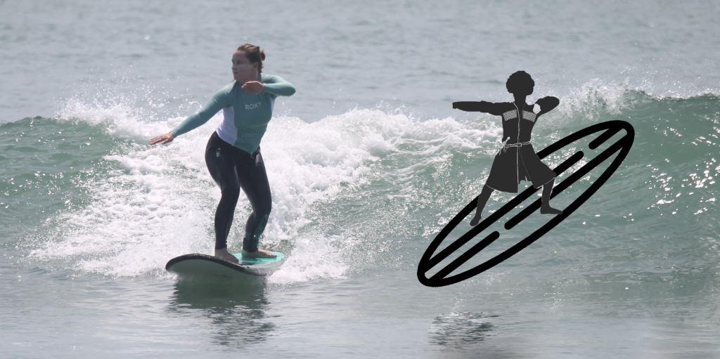 Поза джигита, попытка повернуть на волну только руками