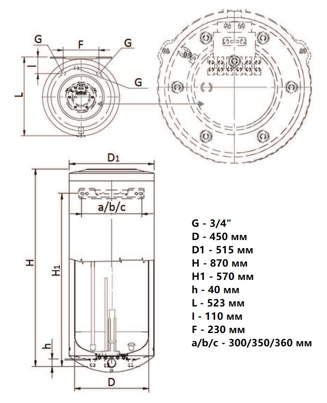 Габариты бойлера Стаут SWH-1210-050100