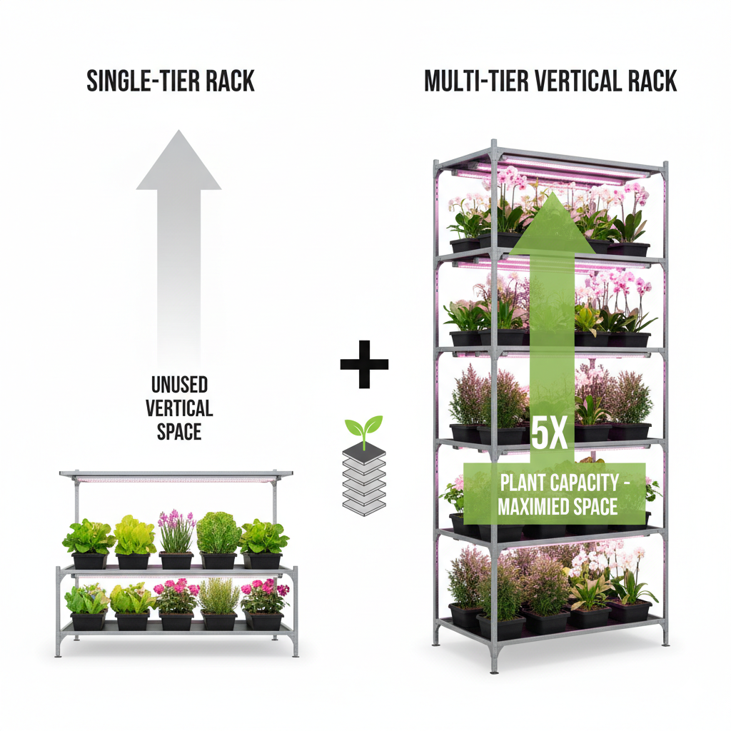 Возможность установки многоуровневых стеллажей с подсветкой помогает оптимизировать пространство магазина или садового центра