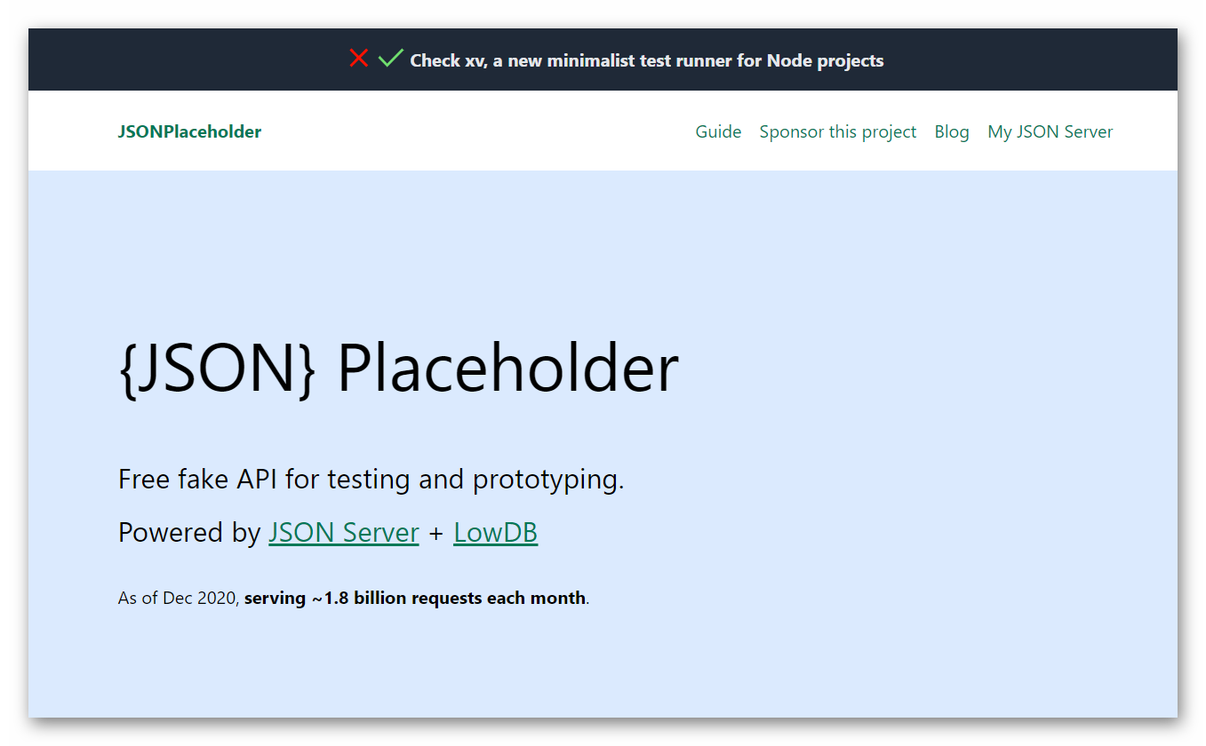 Главная страница JSON Placeholder