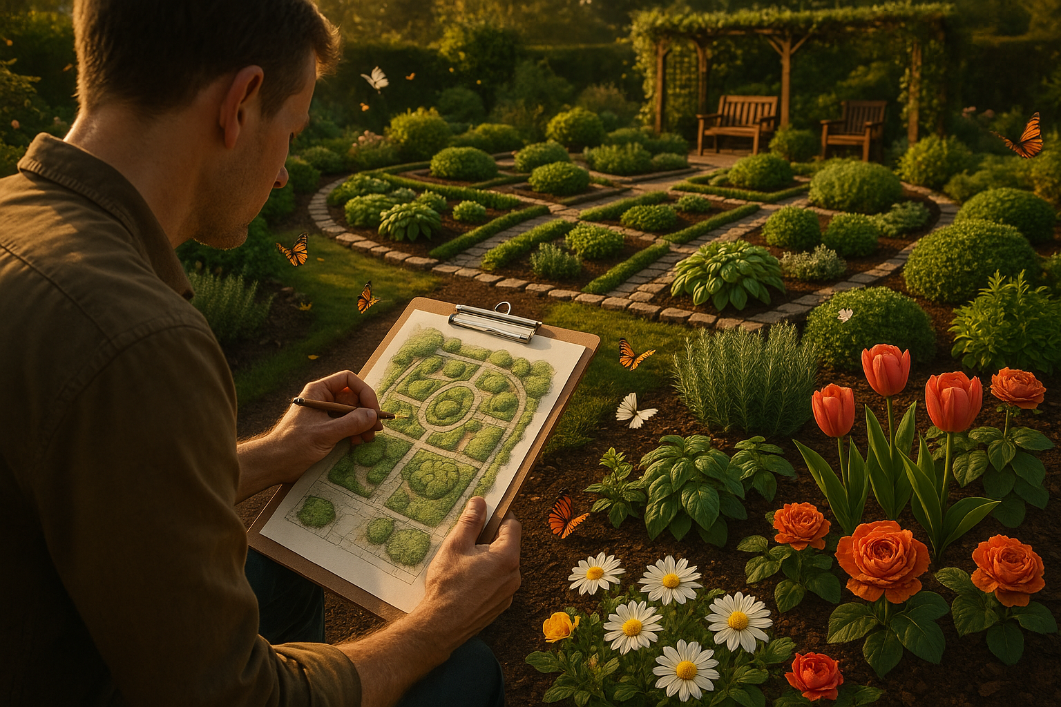 Схема планировки земельного участка с обозначением функциональных зон: жилая, хозяйственная, зона отдыха и огород