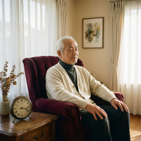 <img src="fifteen-minutes-daily-quiet-practice.jpg" alt="Elderly person practicing a daily fifteen-minute quiet exercise to improve quality of life">