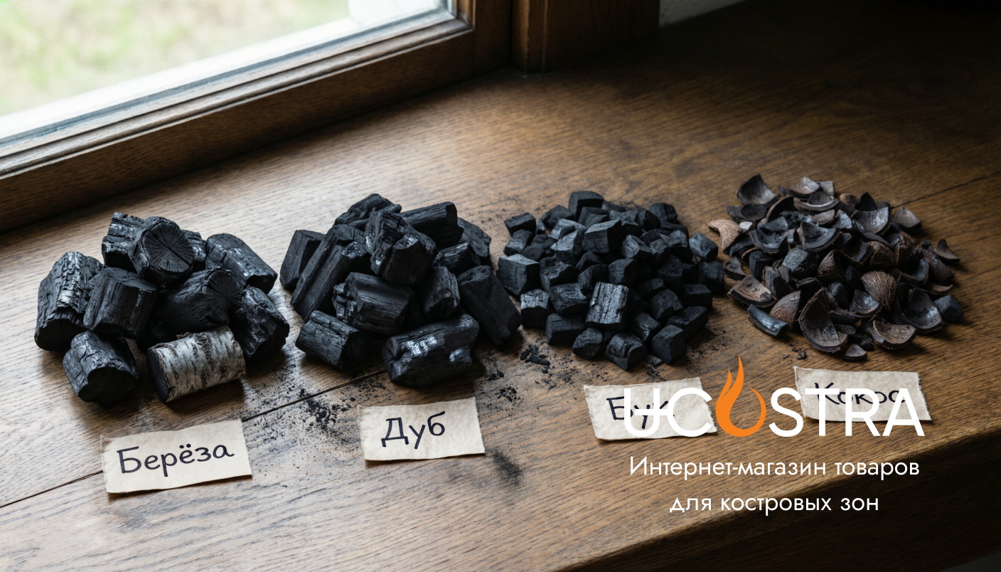 Виды древесного угля для гриля и шашлыка: берёза, дуб, бук, кокос