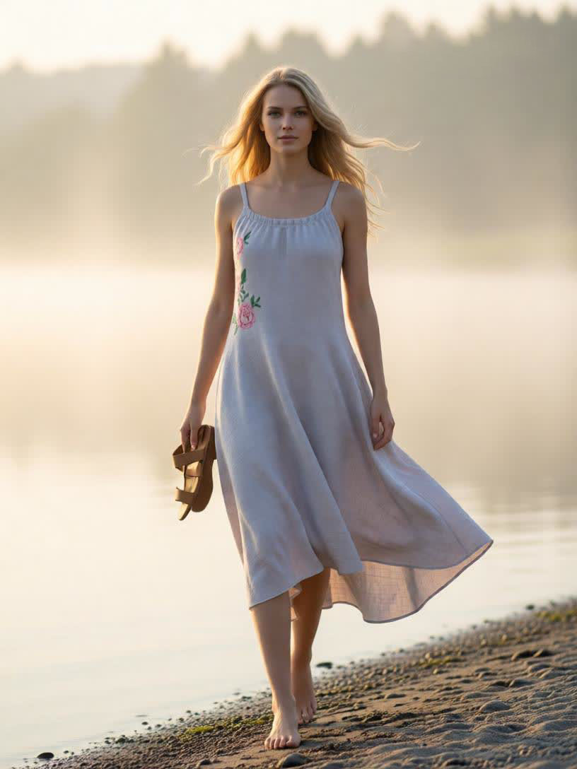 Серафима. Сарафан льняной черного цвета с вышивкой CS-1686. LinenBy