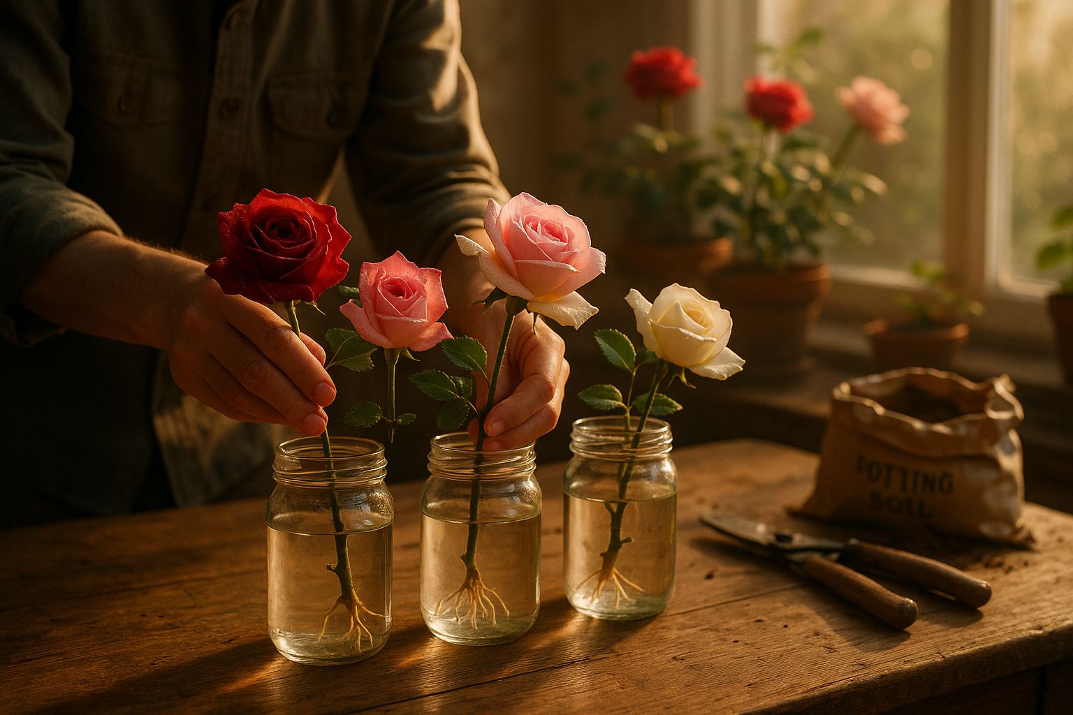 Черенок розы в воде для укоренения из букета