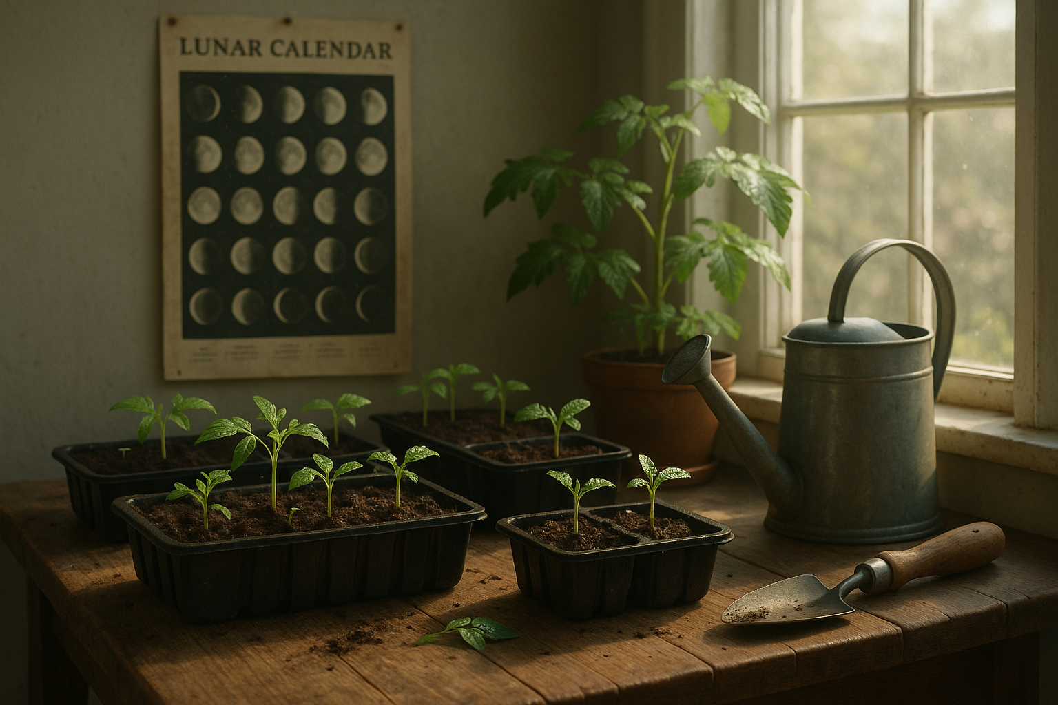 Рассада помидоров в горшочках на подоконнике